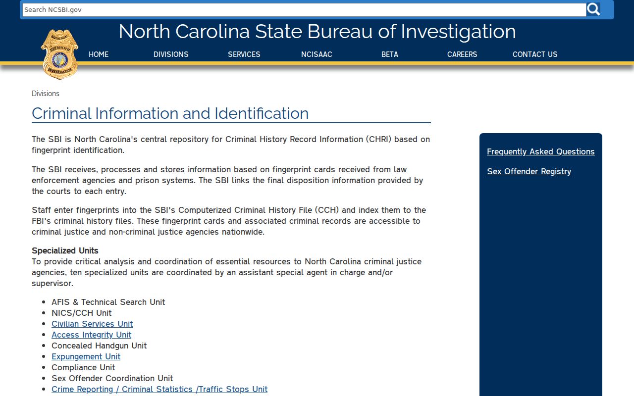 North Carolina SBI repository information for Durham County arrest history