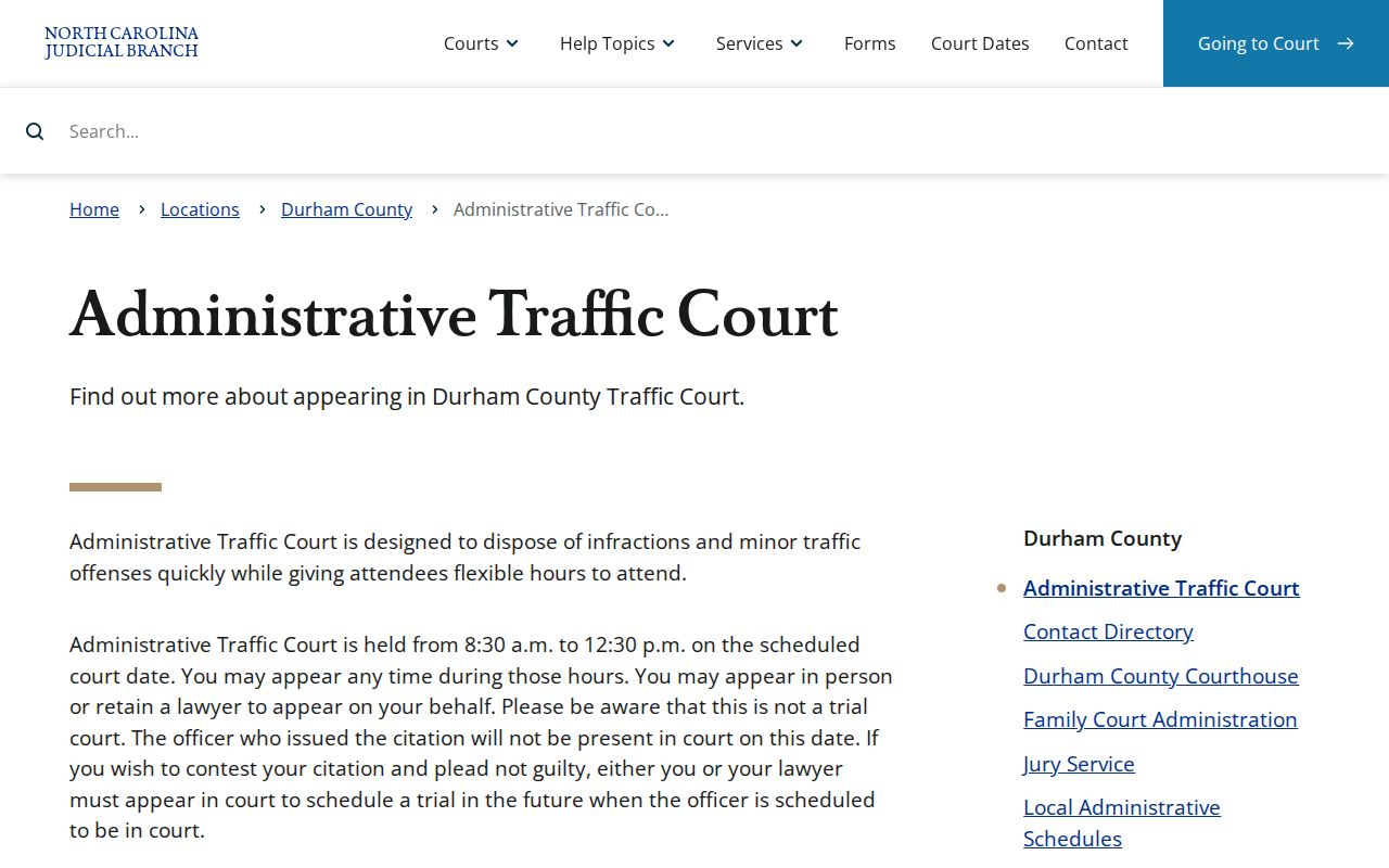 Durham County administrative traffic court criminal case records