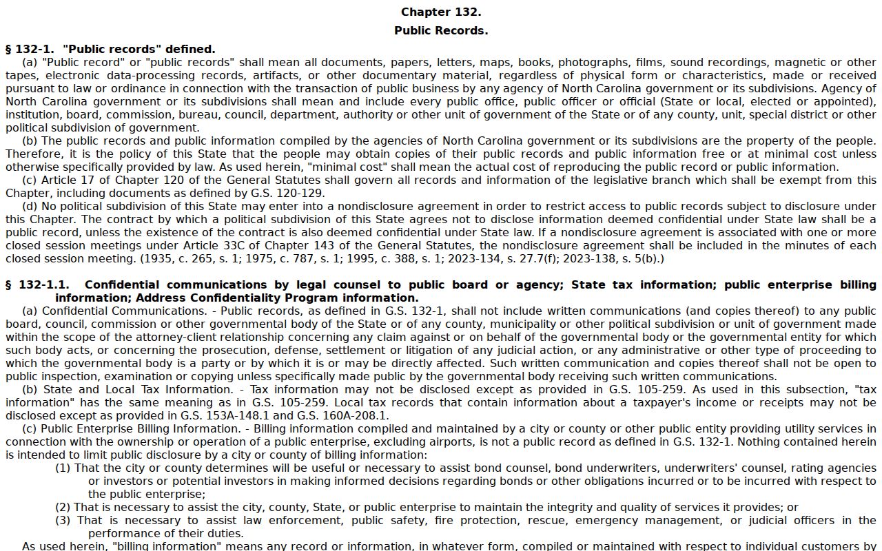 North Carolina public access law for Durham County criminal records