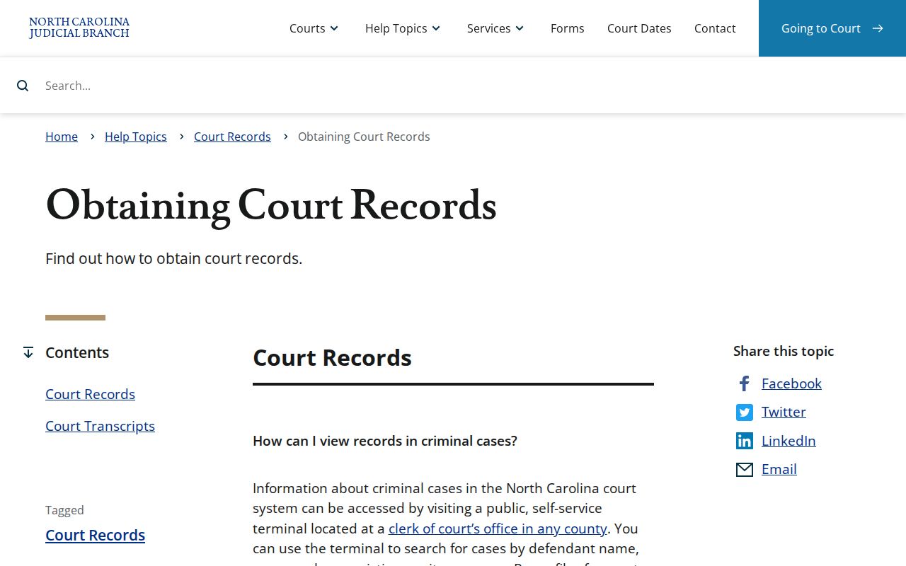 Official options for obtaining Durham County criminal court case records