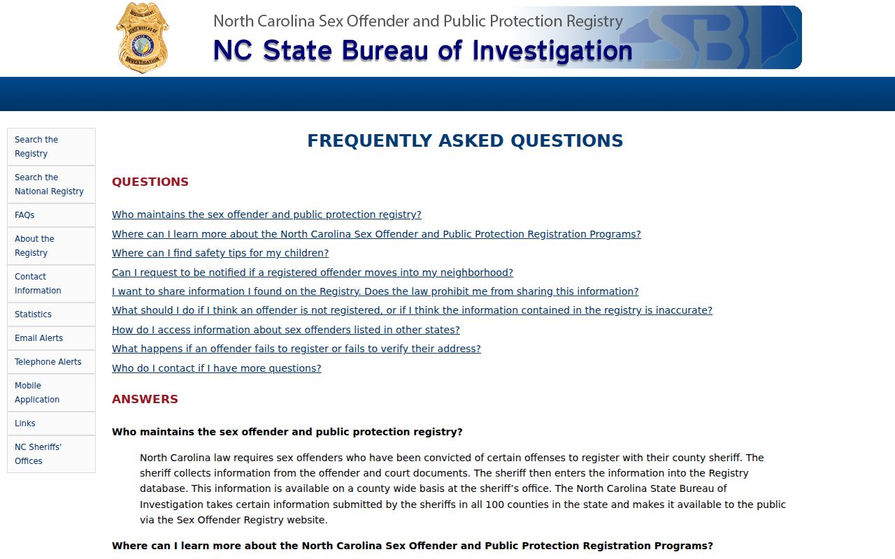 Durham County sex offender registry FAQ about identity and data limits