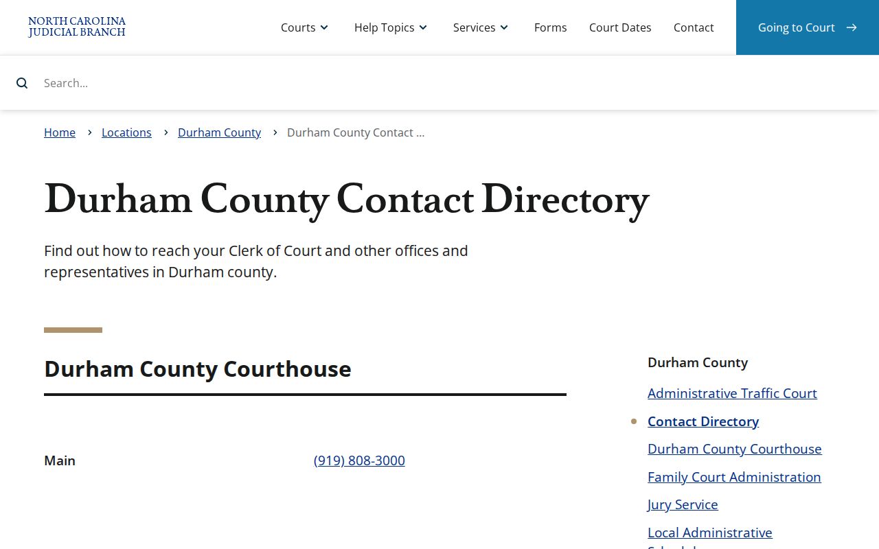 Durham County criminal record court contact directory